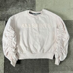 AllSaints London Girls Smallsaints Pink Ruched Sleeve Sweatshirt 7-8Y